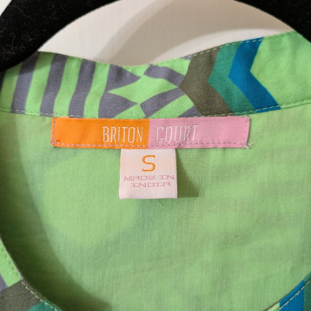 ☘️ NEW 100% Cotton Briton Court Jenny Geo Dress In Limelight, Small - Picture 7 of 10